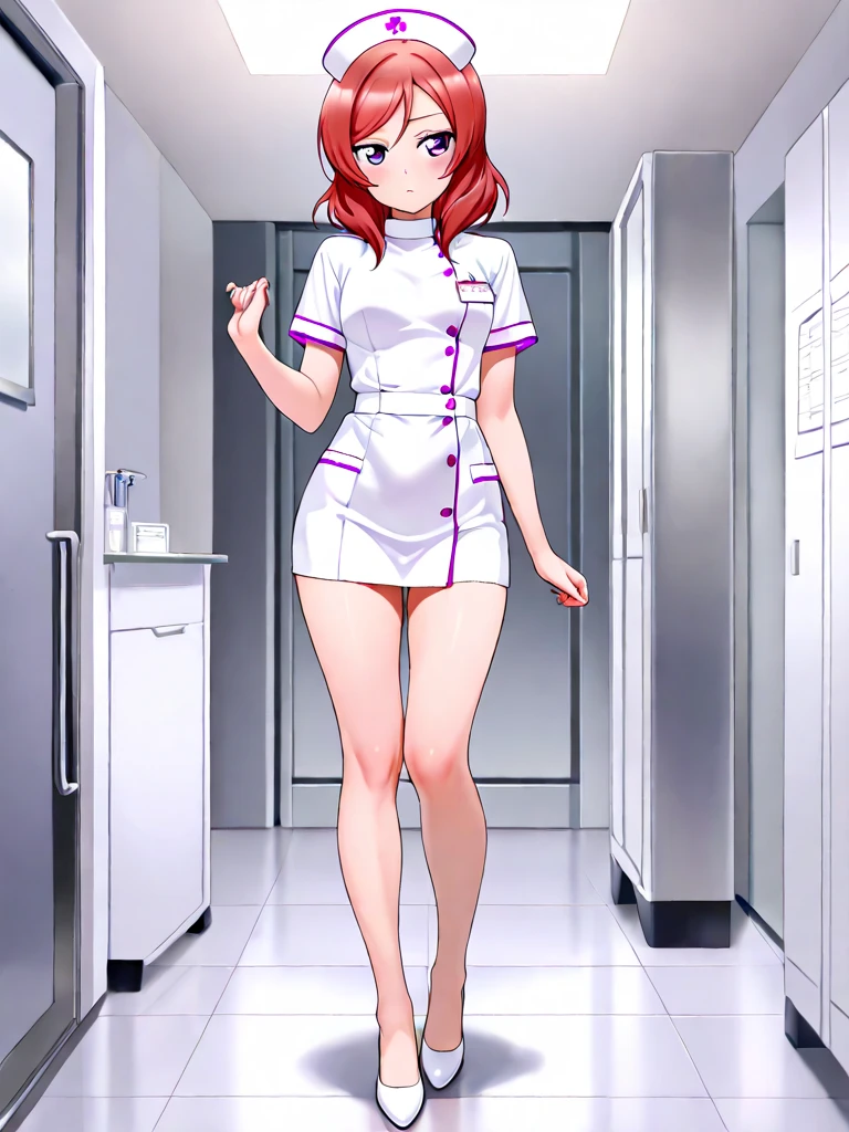 infirmary, curtains, 1girl, nurse, white dress,, masterpiece, best quality, highly detailed