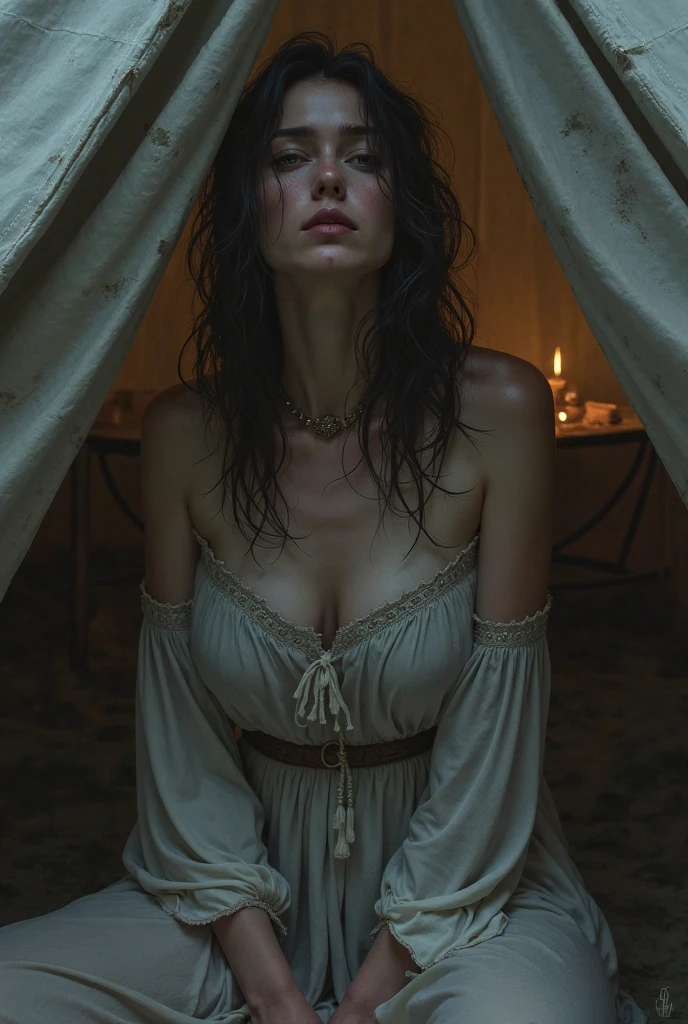 ((Emma Watson)), Long Hair, (Top quality, 4k, 8K, high resolution, Masterpiece: 1.2), Super detail, (realistic, photo realistic, photo-realistic: 1.37), oil painting, vivid colors, dark lighting, horror, mass kidnapping, forced collective sex, slit, helpless beautiful girl, struggling, seductive beauty, Wild gang members, intense emotions, teary eyes, fear floating on her face, tied realistic hands and feet. In an abandoned tuff house, sassi_di_matera in background, dusty atmosphere, quiet cries, blood-freezing cries, begging for mercy, pain and anguish, anxious shadows, gritty textures, ominous atmospheres, emotional scenes, tooth-clenching fears, sharp claws, indomitable chains, evil intentions, horrible details, lurking danger, a sense of hopelessness, hopelessness, horrible