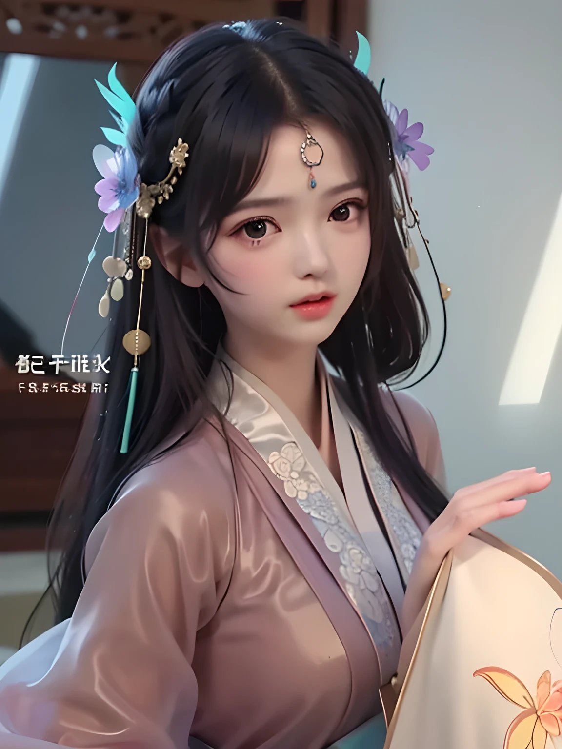 in nude (8k, RAW photo:1.2), best quality, ultra high res,dramatic angle,(fluttered detailed color splashs), (illustration),((( girl l2 yerld old))),(long hair),(rain:0.9), (Headdress:1.4),There is an ancient palace beside the girl,Hanfu,(Key Points),Color ink painting,(Splash of Color),Splash of Color,(((colorful))),(sketch:0.8) , Masterpiece, best quality, beautiful painted, highly detailed,(denoising:0.6),[splash ink],((ink refraction)), (beautiful detailed sky),moon,highly,detaild,(masterpiece, best quality, extremely detailed） CG Unity 8k Wallpaper，masterpiece，best quality，Ultra Detailed），（Lycoris）. hanfu open v open V-chested clothes Thin silk lace dress , (huge ，cleavage),, ，，The chest more exposed , detail 8k, upper body, ignette transparent fabric flower, purple and blue pink white, ignette transparent  short skirt, clother is silk ORGANZA detail, body girl wet in water