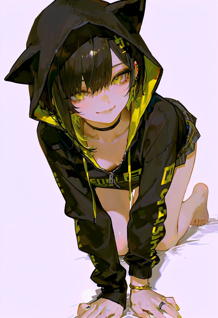 Detailed Background, masterpiece, Highest quality, smile, ornament, hoodie, Portraiture, Yellow Neon, graffiti, dark, night, Glowing Eyes, Black light((Toddler girl))　((5 years old))((naked))　((nsfw)