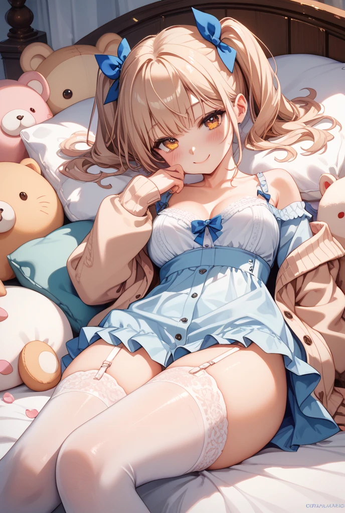 (score_9,score_8_up,score_7_up),1girl, cute girl inside cute room, feet up, feet, smiling, teddy bear, , pillows