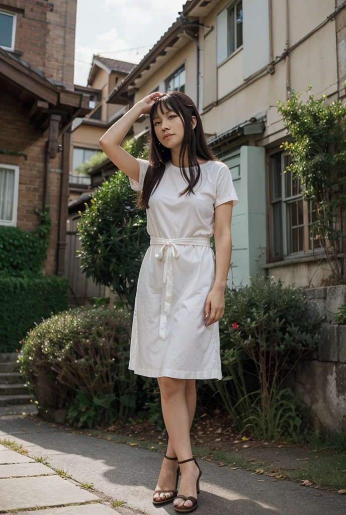 Japanese women, 40s, White background, simple背景,Long Hair、White-brown hair, Slender, 4K, 8K, High quality, Beauty products, EyesBeautiful Eyes, simple, It is high resolution.,1 person,Beautiful Skin,Beautiful Skin、Natural smile、Short sleeve、Wearing summer clothes