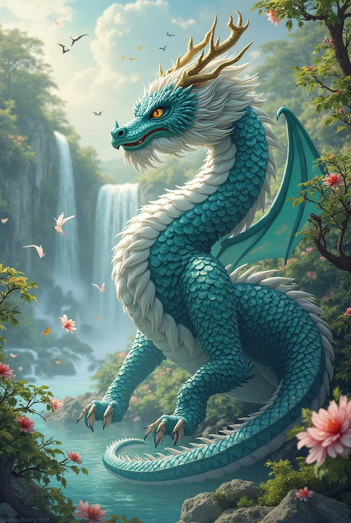 Dragon of the zodiac sign Aquarius oriental style with tits