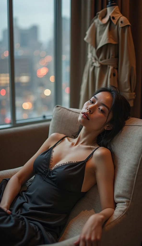 (((photorealistic:1.4))), ultra realistic, pores, (((masterpiece))),high quality, ultra details, realistic white skin beautiful face pretty korean idol with long black shiny fingernails sitting on old man body, sex pose, bed, luxury hotel room, big window, tokyo, crowd,