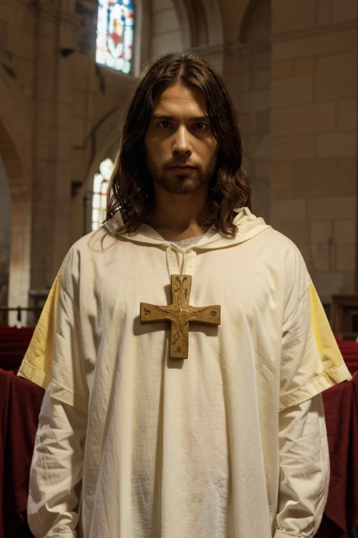naked priest with rosary around his neck