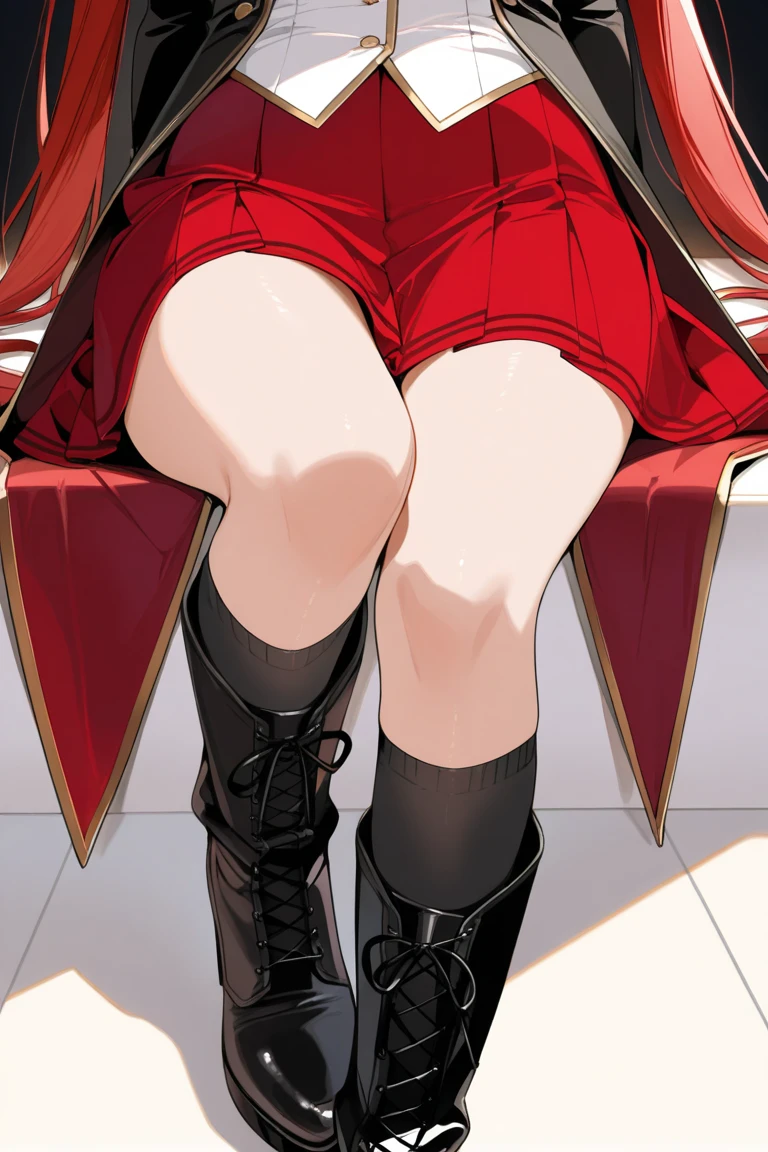 Maki Nishikino、lovelive 、One Girl, One old man、Five Fingers, mini skirt, Looking down at the viewer,, Highest quality, Focus on the thighs, Dynamic pose, smile, blazer, blouse, Black Pantyhose, panties under pantyhose, Standing Split, Stylish pose,My thighs and groin are steamy 、crowd、A man is touching her crotch from directly below、Big 、Big Ass、Thick thighs、The man touches the woman's crotch、The woman feels sexual arousal