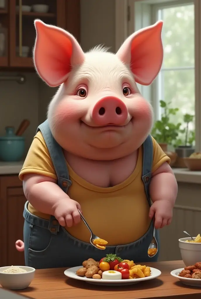 Fat pig eating pork kraut