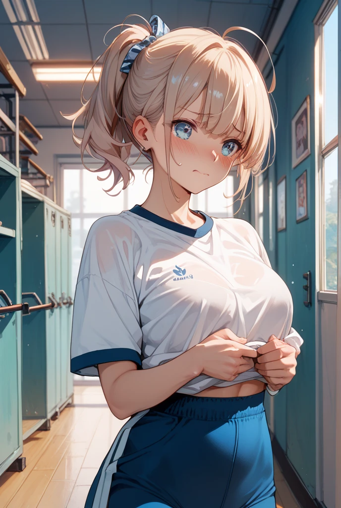 ((masterpiece, best quality;1.3)), ultra detailed, 8k unity wallpapers, CG, ray tracing, illustration, colorful, cinematic shadow, extremely detailed and beautiful background,vhd, shadering VRay,RT, 1girl, :3, (teenage), petite, loli, (blush), (beautiful eyes), (detailed eyes), solo, blue eyes, (blush), (blonde hair), (medium hair), high twintails, hair curls, (large breasts), slim waist, white glowing skin, highly detailed beautiful face, beautiful face, (talented Lo-Fi:1.3), arms behind back, sexy, ((white sweater)), ((bottomless)), (black panties), indoors, (close-up), glowing, glowing light, ultra detailed, scenic, atmospheric,