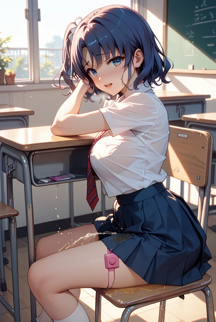 Have ice cream、Eating ice cream、Licking ice cream、Holding a popsicle stick、from directly below、Stinking eyes、sideways glance、School、In the classroom、Sitting in a chair、Girl、Girl、Short、Younger、Lower school year、Baby Face、flat chest、Dynamic Angle、masterpiece、best quality、ultra-detail、Sweating heavily、The air conditioner is broken、Summer sunshine、Nippleiniskirt、Panties、Spreading legs、Looks hot、Raise one leg、The desks are lined up、corridor、window、He has a troubled look on his face、There are several classmates behind me.、Clothing、Untidy appearance、Her chest is exposed、Wide Stride、Fan、Heat
