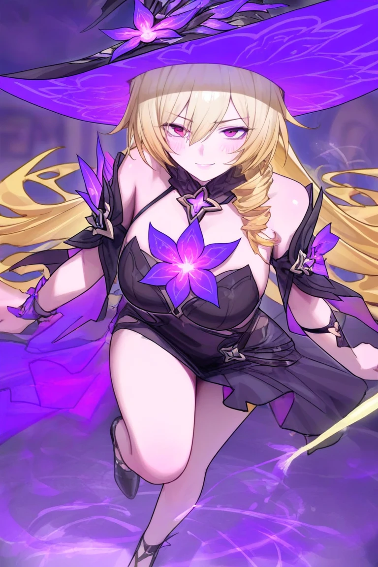 (Full body image:1.3), defeated holy paladin kneeling in a blasted evil hellscape struggling against a dark corruption, (wearing shattered holy armor:1.3), (holy crown), (fine blonde hair), (looking down at her own boobs), holding her own boobs, (oversized gigantic boobs), (black and purple spreading on her body:1.3), (one eye is evil and purple the other is normal and green:1.2), one hand has long purple fingernails.