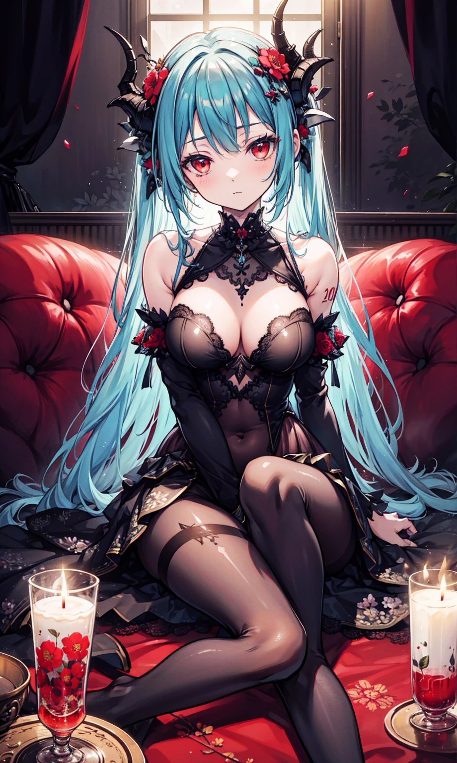 Miku Hatsune, add high definition_detail:1, tribal tattoo add_detail:1,put on the leg, Walking position during full moon showing her beautiful figure and outfit.. (victorian corset) sweaty body add_details:1, smiling add_detailsl:1, ear piercing add_detail:1, cover position in bed add_detail, horny girl add_detail:1, seductive position add_detail:1, RED Saturation, photo style lighting add_detail:1, sensual bondage add_detail, very fine and detailed hands add_detail, cara angelical, (victorian dress)