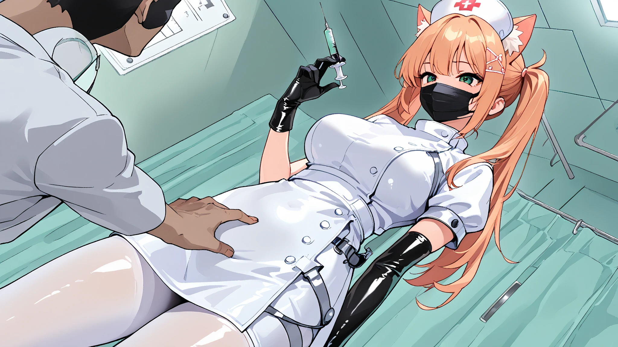 score_9, score_8_up, score_7_up, score_6_up, score_5_up, score_4_up, (((solo girl pussy masturbating orgasm ))), female anthro hyena, nurse clothes, skirt, lusty, fluffy body, long blond hair, turquoise eyes, (thick thighs:1.3) sex partial clothes, semi-butonned uniform niform, (barely_visible_booba) , giant breasts, garter belt tights