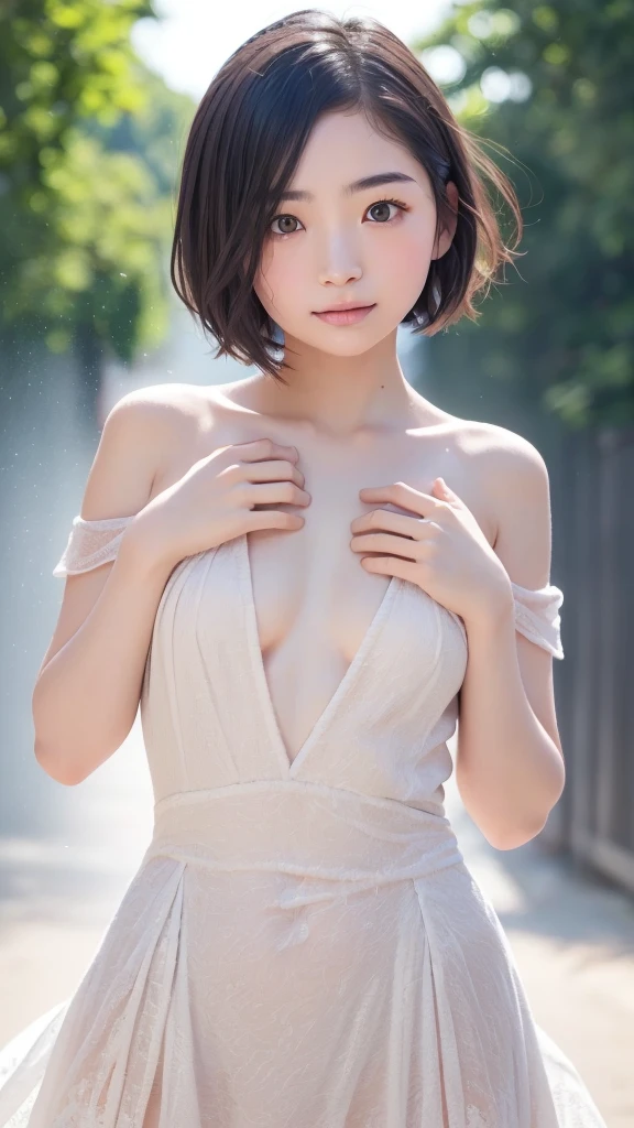 ((1 girl)), (nsfw:1.2), open,,shoulders exposed,crisp breasts exposed, clothes open, hand held clothes, torn open, chest tip exposed, (very detailed CG Unity 8k wallpaper), (masterpiece), (best quality), (super detailed), (best illustration), (best shadow), (realistic), (PureErosFace_V1:0.5), lens flare, (depth of field), (natural lighting), ultra-high resolution, (eye detail), charming smile , (brunet) , (((transparent nightdress))), (exposed chest), 18 years old,