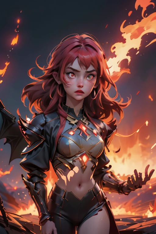 Masterpiece, ultra detailed, best quality, illustration, cinematic lights,dark ,dark ambient , no humans , demon , laughing , portal from hell in background , horns , fire demon , devil