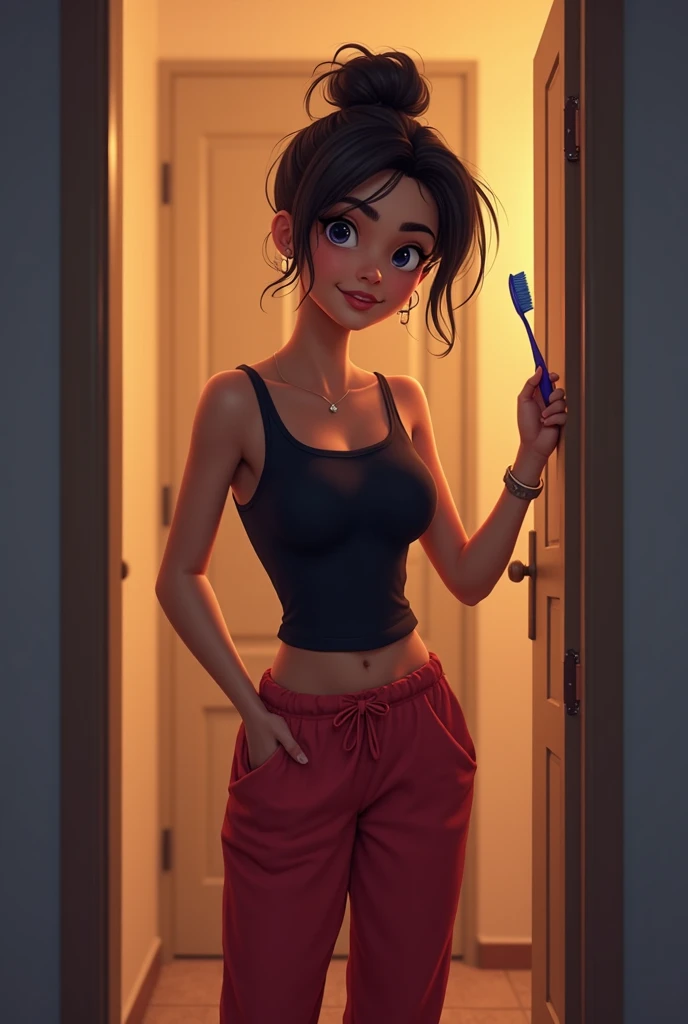 Cat-faced girl standing in the bathroom、Sexy eyes、Fine Art、Spooky、Laughing with big mouth open、beautidful eyes、Beautiful posture、beautiful colored long hair、Depth of subject、detail portrayal、masutepiece、(flat-colors:1.3)、(colourfull:1.8)、(Ring:1.2)