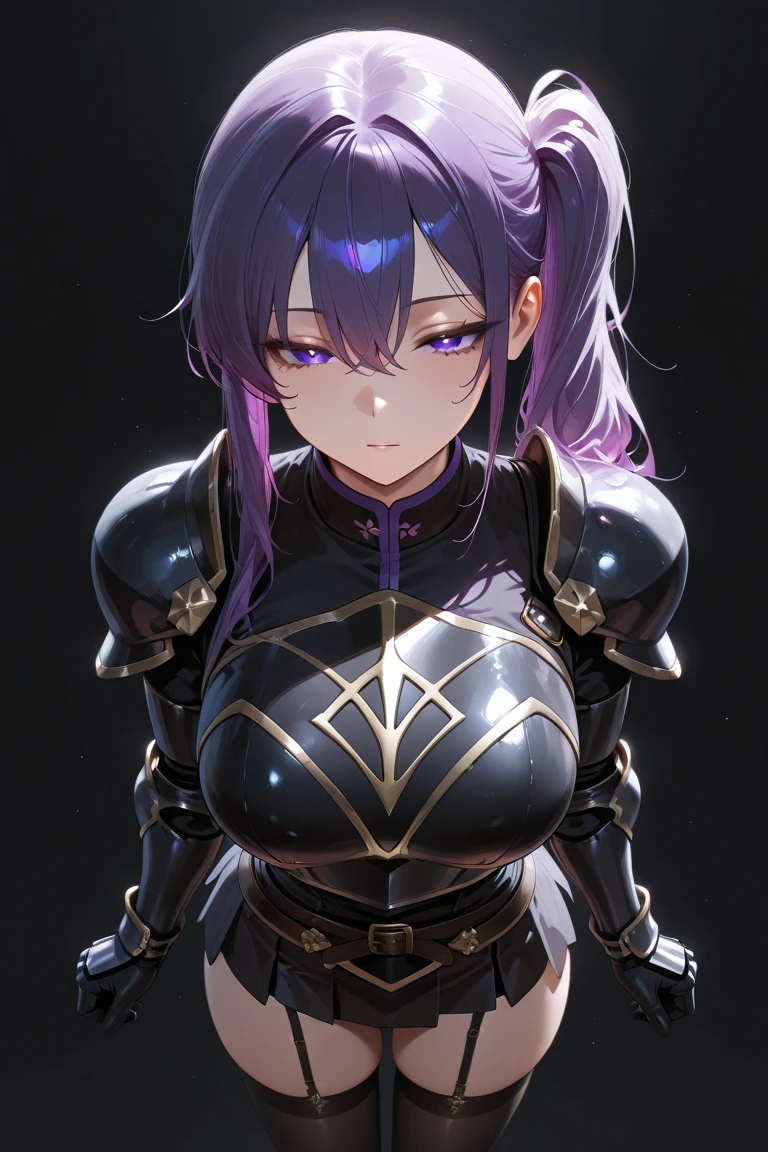 Lapisfe, One girl, alone, View your viewers, blush, bangs, gloves, Upper Body, Braiding, hair band, Outdoor, Part your lips, null, Day, Raise your hand, Pink Eyes, armor, wood, Covered navel, Blurred Background, Place your hand on your chest, shoulder armor, side Braiding, breastplate, red armor
