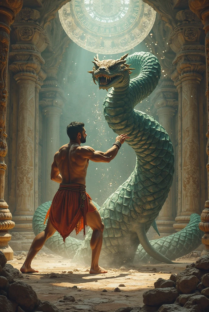 biblical history: man stepping on snake's head