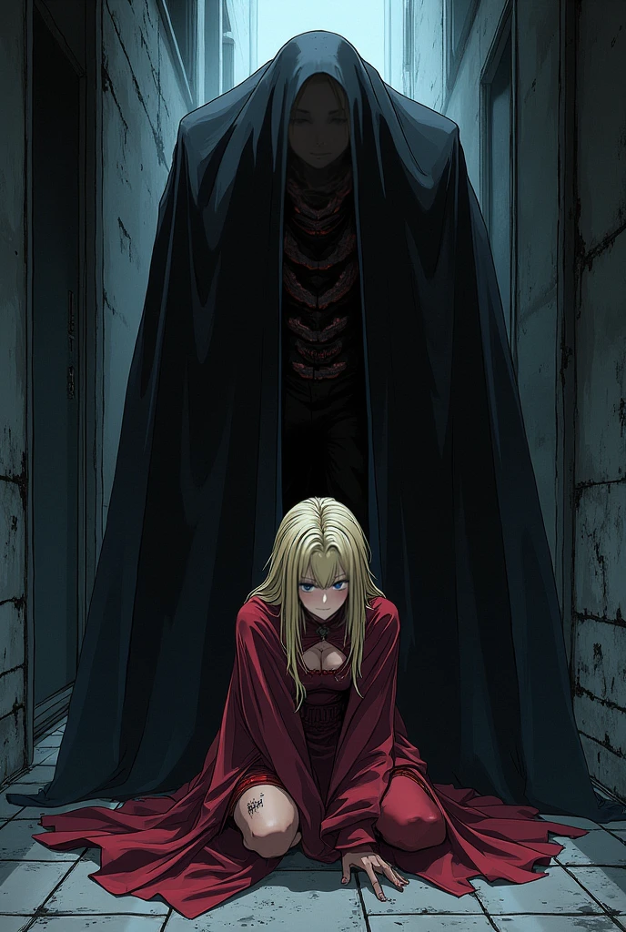 ((Highest quality)), ((masterpiece)), (detailed), (Perfect Face)、The woman is Tiare, a beautiful Space Imperial Army officer with green eyes and medium-long blonde hair, wearing a Space Imperial Army uniform and military cap.、The woman swore loyalty to Emperor Palpatine and served him closely.、The woman is close to the Emperor, and the dignified old Emperor Palpatine is holding the woman close and loving her.、The man is Darth Sidious, Emperor Palpatine, Dark Lord of the Sith, a wrinkled, dignified, ugly old man wearing a black hooded robe.