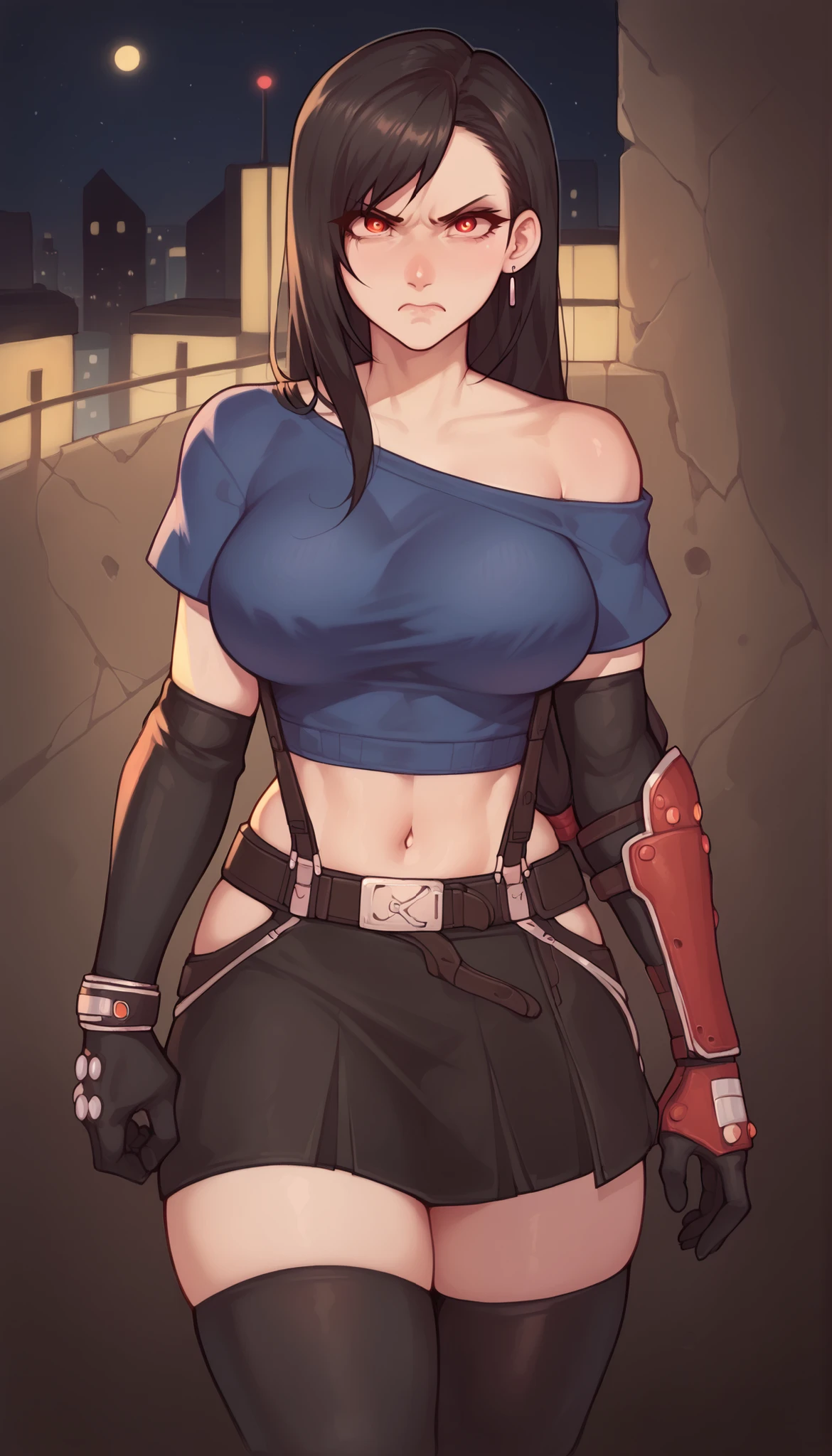 an image of a woman in a fishnet top and fishnet stockings with black corset, seductive tifa lockhart portrait, girl wearing a black corset and mini skirt, fishnet clothes, woman fullbody, portrait of tifa lockhart, tifa lockhart with black hair, female character, tifa lockhart portrait, woman, goth woman, nico robin, marin kitagawa, waifu, glamorous tifa lockheart, in an realistic style, tifa lockhart, tifa lockheart, 1 7 - year - old goth girl, seductive girl, looking down at you, looking down at you, looking down at you, looking down at you, looking down at you