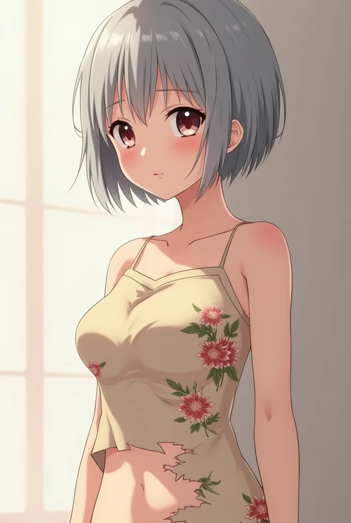 ((Highest quality)), ((masterpiece)), (detailed),(One frame) ,(pale colour), (Japanese), 15 years old, Black Hair,(Childish face), (Bob Hair), Girl, small Breasts, (naked),topless, ((Blue eyes)),half-smile ,Sunlight, profile , ((close_up)) , arched back, riverbank, flower garden,Nipples,