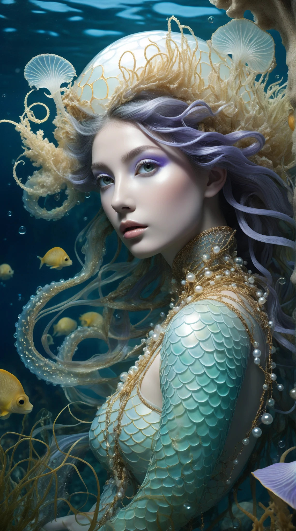 a close up portrait of a mermaid, detailed drawing, mesmerizing, Underwater