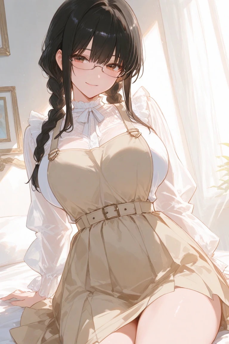 (masterpiece、top-quality、hight resolution), Picture a scene in which the protagonist is entertained by a kind, receptive, and abundantly experienced maid of honor. The maid of honor has a natural warm smile on her face, which conveys her wealth of experience and security. She is dressed in traditional chambermaid's clothing, creating a sense of calm and security. In the background is a comfortable and elegantly decorated room, emphasizing the cozy and relaxed atmosphere. The maid of honor serves with grace and care, making the hero completely relaxed and cared for. The maid of honor's main focus is to ensure the comfort of the protagonist, which is evident in her every action and facial expression.