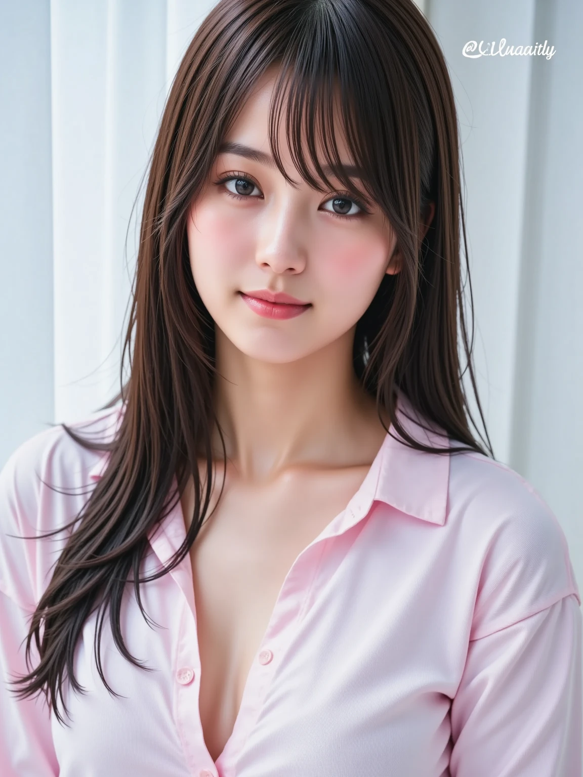 8k, Highest quality Very detailed, masterpiece, Realistic, Realistic, Highest quality, masterpiece, Perfect Face、expensive、Perfect Face、Sensual beauty、Very beautiful face、Japanese women, Beautiful 25 year old woman、Perfect Makeup、soft、Black T-shirt、Perfect Makeup、tracing、smile , Big Natural Tits, Upper body photo、