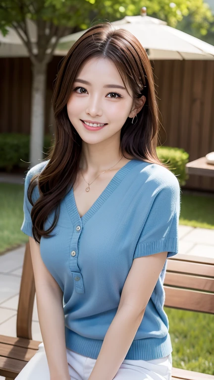 (masterpiece, best quality:1.1), (8k, raw photo, photo realistic:1.2, f22), (shiny skin), detailed skin,long hair,ribbon,detailed face, detailed eyes,smile,BREAK, real world, intricate details, smil, BREAK, 1girl, full body,(shortsleeve,blue),BREAK, (morning:1.4)