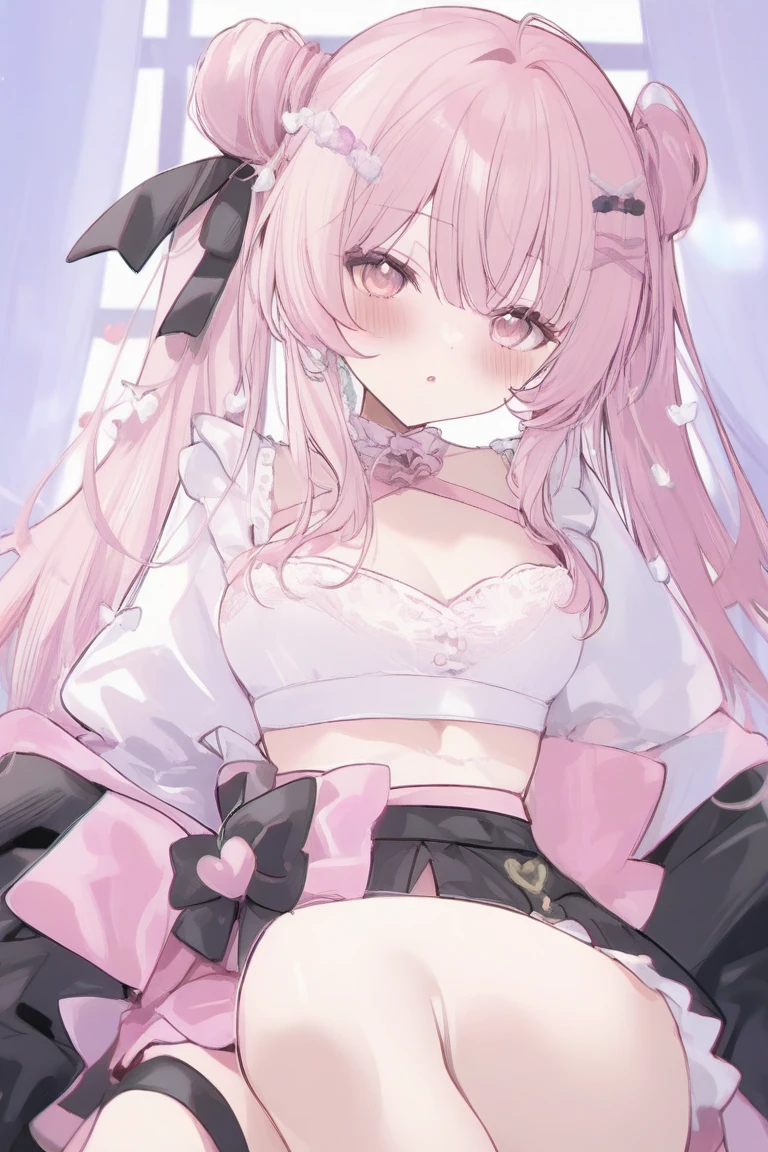NSFWに,((1人の男性と1人の女性,パイズリをしている)), breast milk,aizuri squeeze,paizuri,breasts blowjob,breast in 1penis,(lift up the skirt),shy,small breasts,銀髪,hair above one eye,pink eyes,tights, ((magical girl costume)),gold ornaments,beret,ribbon,heart earrings,Striped socks,(masterpiece,Highest image quality,best quality)