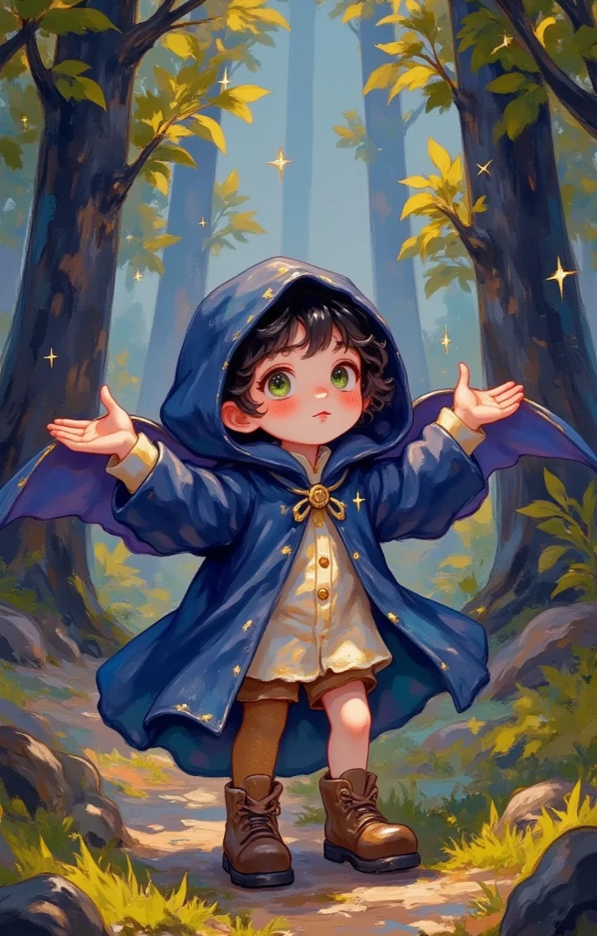Flying paper;Feathers all over the sky;The number is huge;A group of children;Lab table;Do experiments;Wear black magic robes;Holding a magic wand in his hand