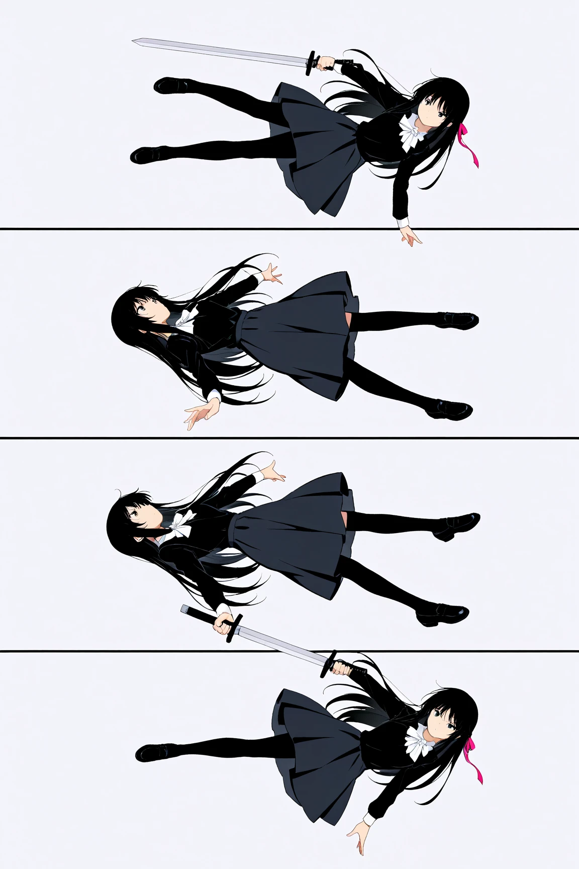 a drawing,A woman in a dress with a sword, clean lineart, clean anime outlines, perfect lineart, Line art!!, thick black lineart, thick lineart, linear art, Simple lines of art, thick line art, bold lineart, Line sketch!!, lineart behance hd, intense line art, the anime girl is crouching