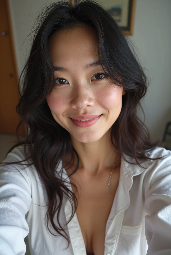 ((Best Quality, 8k, Masterpiece: 1.3)), (close up:0.75), Photorealistic, Sharp Focus, High Quality, High Definition, Portrait, Portrait, 1 Japan Beautiful Person, Middle Aged Woman, Business Suit, 43 Years Old, Plump, ((Light from slits of locker)), Smile, Wavy Hair, Wrinkles at the corners of the eyes, ((Show Pubic and Panties:1.5)), have a crumpled tissue, Squatting, Office, Dark Locker,