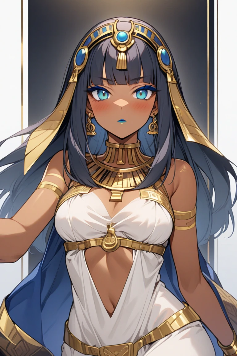 score_10,score_9_up,score_8_up,score_7_up, hadrian, small breasts,expressionless, looking ahead, with Pyramid of Khufu view, in Egypt, female anubis, egyptian clothes, egyptian mythology, truncheon,staff, long black hair, dark skin