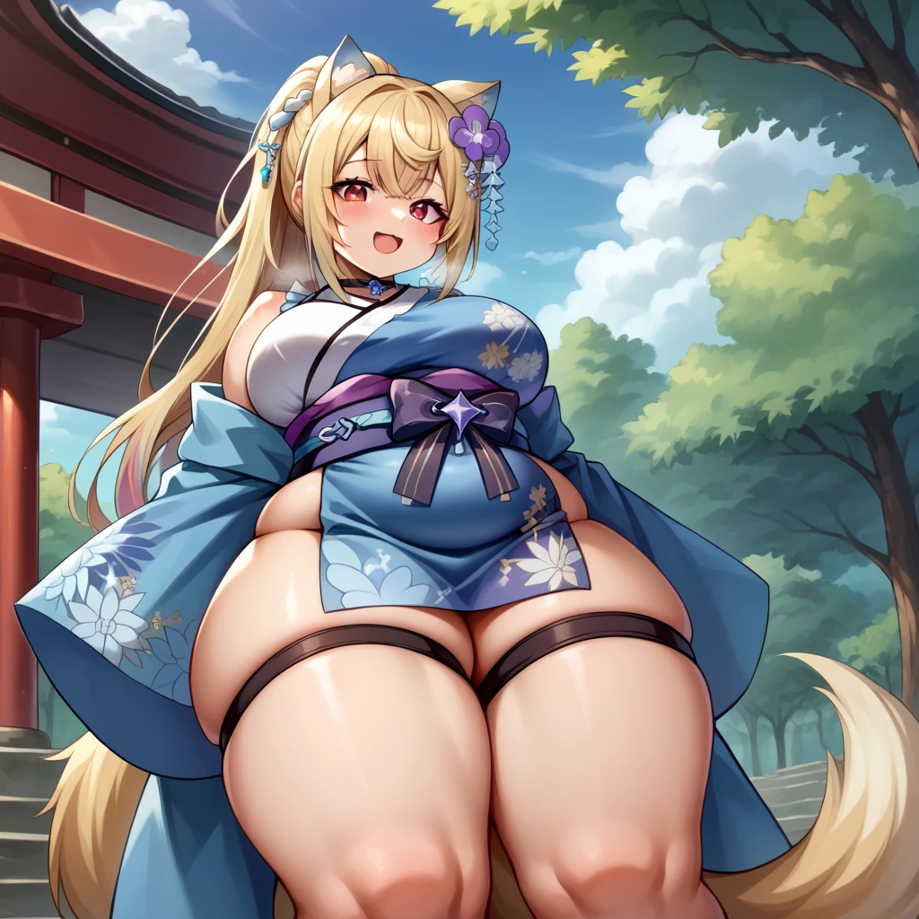 Very Huge tits, full body, 1women, solo, ((nude)), outdoor, night city, ((busty)), blonde hair, green eyes, ponytail hair, smile, detailed face, view at camera, , cleavage, open mouth, blush face, bra, navel, vaginal, pussy, spreads legs, close up pussy, sit down pose