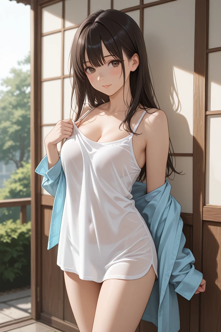 girl, Sweat, vapor, Medium chest, shy, fine hands, looking at the viewer, sexy look
