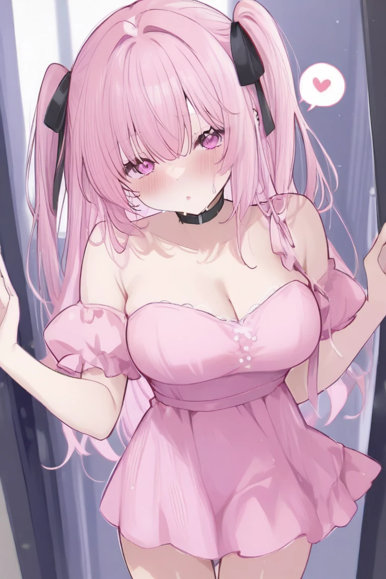 masterpiece、Soft Focus , Bright gradient watercolor、Tabletop, High resolution, 8k, Anime Women, Delicate and detailed writing 、Detailed digital illustration、high resolution, high quality、Detailed Background、Close-up photo、(((Two arms、Four fingers, One thumb)))、Detailed female face、Accurate Fingerasterpiece:1.2)、highest quality、High resolution、unity 8k wallpaper、(figure:0.8)、Highly detailed face、Perfect lighting、Highly detailed CG、(Perfect hands、Perfect Anatomy)、
One Girl、Looking at the audience、
Beautiful pink eyes、Black and white hair bun、Plump and glossy lips、Heart-shaped choker、Idol、
pink IDOL costumes、Short skirt、Drape clothes、gem、The decoration has been removed、Floral、Lace trim、On a glittering stage、Showing affection to the audience、Uplifting、Sweat gushing forth