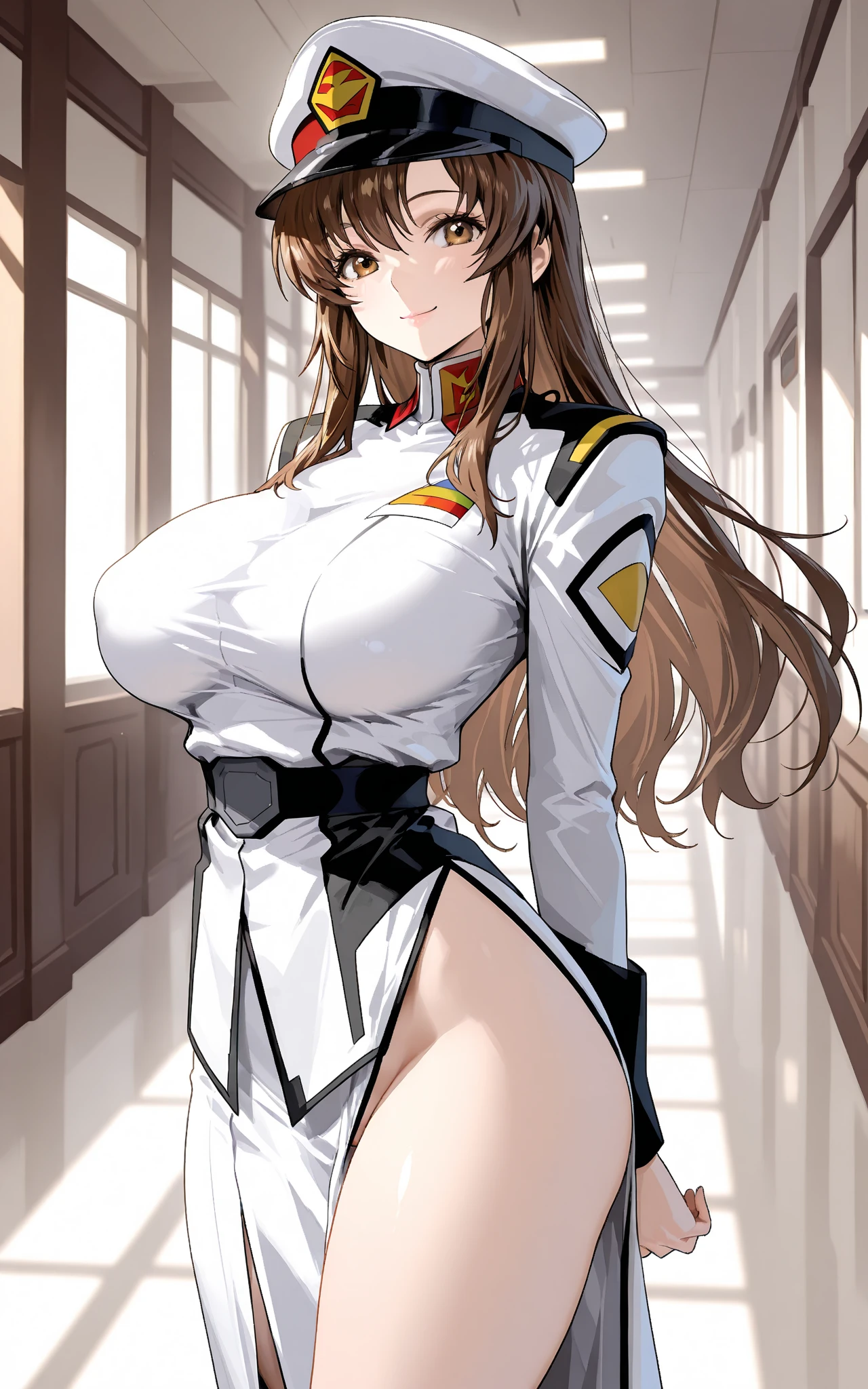 nsfw:1.2, (Random Battle Poses:1.5),(Movie-like scene,Fantasy art,Best image quality,(8K),Ultra-realistic,最high quality,high quality,High resolution,high qualityの質感,High detail,beautiful,detailed,Extremely detailed CG,detailedなテクスチャ,Realistic facial expressions,masterpiece,in front,dynamic,bold),1 Girl,Highly detailed skin,curve,,beautiful胸,Big Breasts,White skin,Pointed Chest,Erect nipples,(Thin Hair),(Soft Hair),(Super Straight Hair),length, flowing bangs,Very light coppery amber hair,Hair above one eye,(White knee-high boots,(Asymmetrical Mechanical Armor),(Embroidered white lace long dress,See through:1.2)),((squat:1.5)),((Wide and wide legs)),((Blue micro pants