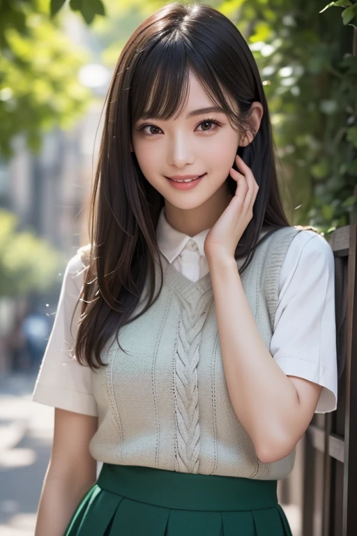 One super beautiful beautiful Korean woman,masutepiece, Best Quality, Ultra-detailed, finely detail, hight resolution, in 8K, ((Photorealsitic:1.4, Raw photography, 超A high resolution,Top image quality: 1.4)), ((Super Korean idol-class beauty:1.3)), (face is round and small), （((The nose is symmetrical and narrow:1.4))）,(The ratio of the transcendental nose is symmetrical and small and high.),Wallpaper, ((1 with perfect full body composition.5)), Beautiful detailed eyes, Natural Color Lip, ((a serene smile:1.5)), ((Random and cute bangs see-through hairstyle)), ((Cute long half-zip Wear a zipper on the collarbone area:1.5)), ((big breast size：1.7、cleavage of the breast:1.1)), ((Wear random and cute skirts:1.5)), ((Only one mole just above the tear bag:1.2)),((Background of midwinter flower garden:1.4)), ((random happy expression)),Highly detailed and natural lighting)),((thigh visible:1.5)),BREAK((I hold the hand of someone other than myself that has reached out.：1.5)),date with a man：1.5,Looks like a random little devil：1.3,looking back：1.2