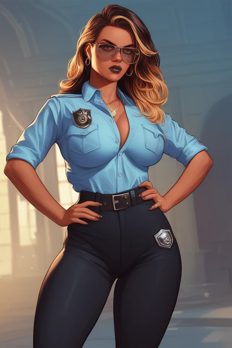 Busty cop, sexy uniform. realistic, hotpants