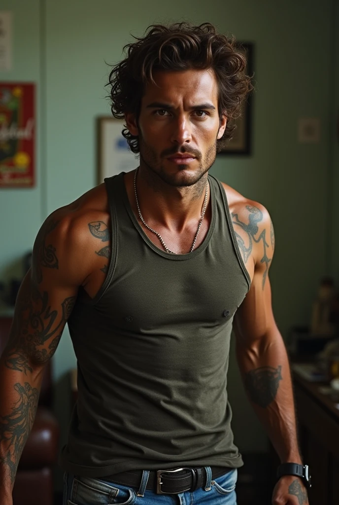 Make his air more long and make them curly and make him a more more muscular and defined  and a bit more bigger 