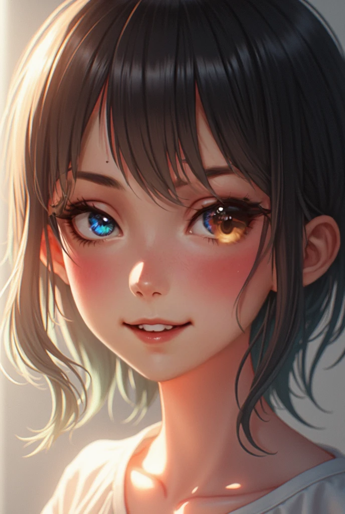 (high quality, 8k, 4K, High Contrast, masterpiece:1.2, 最high quality, Best aesthetics), 1 female, (Realistic skin texture:1.3), (Film Grain:1.3), (Selfie angle, High Angle), One Girl, Beautiful and detailed eyes and face, 最high quality, close, Upper Body,Black Hair,Bob,