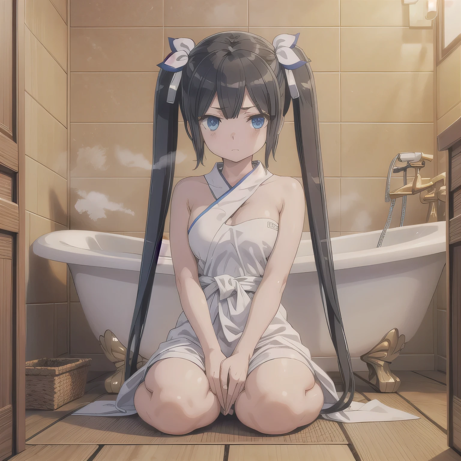 (1girl, very long hair hair, two-tone eyes, ahegao) (digital) (, in detailed bathroom, (cum, bathtub, one-piece swimsuit, all fours, big rounded butt)) , best quality, cumbath,