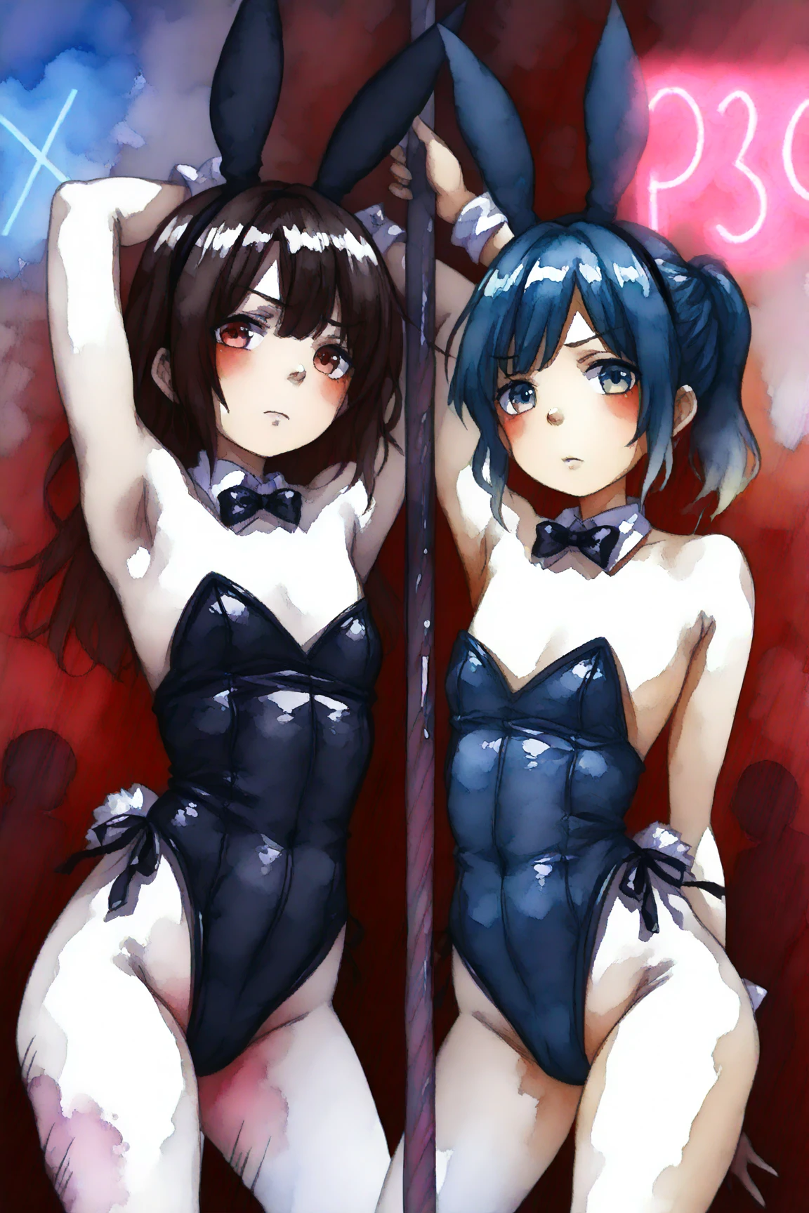 Wrist cuff, Blue Skirt, Black latex dress, Side Ponytail, Blue Boots, gem, hair band, Navy knee socks, Blue Ribbon, belly button, Floral Background, corruption, NTRGAO, Hollow Eyes, Half-closed eyes, Wicked Smile, No students, Crazy Smile, Open your mouth, One girl, Mature Woman, Married women, Dark Magical Girl,Huge mistake(Huge breasts:1.8)