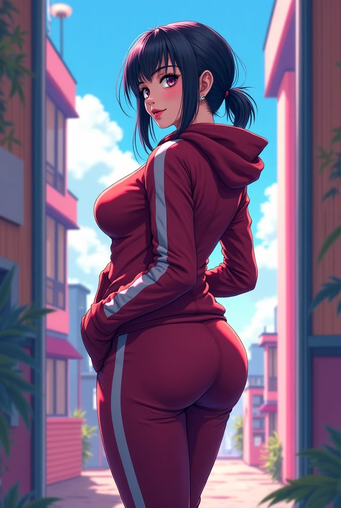 Red hair,huge tits,sit down,no pantie,ass againsit glass,pink cap,red eyes,fun jacket,cutesexyrobutts