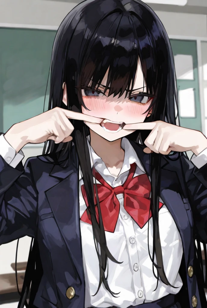 anime girl with a blue object in her mouth, anime visual of a cute girl, anime moe artstyle, beautiful anime high school girl, with a straw, a hyperrealistic schoolgirl, realistic schoolgirl, kantai collection style, gapmoe yandere, in an anime style, yandere, hyperrealistic schoolgirl, clean detailed anime art, anime aesthetic (((black ringed eyes)))