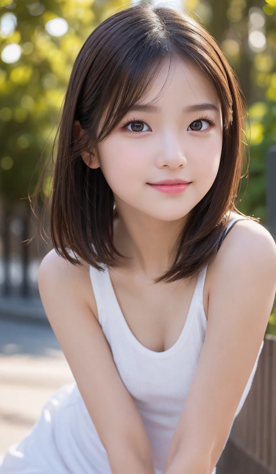 highest quality, 8K, , Ten generations,14 year old student,Covered with bubbles,RAW photo, absurd, award-winning portraits, smile, alone, idol face, violaces, delicate girl,Digital single-lens reflex camera, looking at the viewer, Frank, Sophisticated,thin arms, professional lighting, film grain, chromatic aberration, (Eye and face details:1.0), (Bokeh:1.1) , (satin sexy nightgown)、night