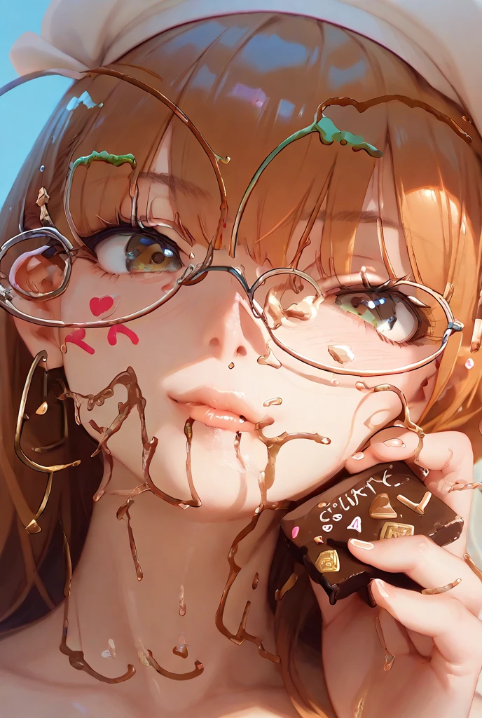 Tall girl,black dress, glasses,high heels,open coat , long hair, sucking popsicles ,ultra realistic, looking at the camera,close up