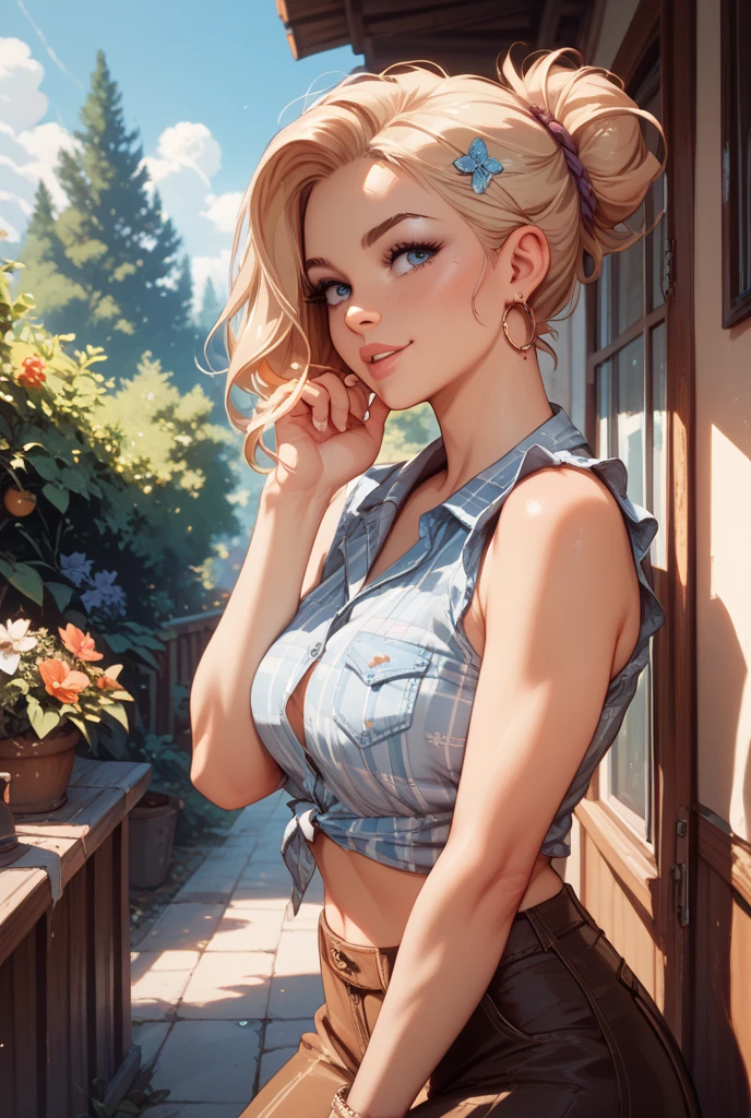a beautiful young girl in a park, wearing a short mini skirt and a bra, looking playful and coy, intricate detailed face, long eyelashes, delicate features, flowing hair, colorful nature background, sunlight filtering through trees, vibrant colors, soft bokeh, highly detailed, photorealistic, 8k, cinematic lighting, masterpiece