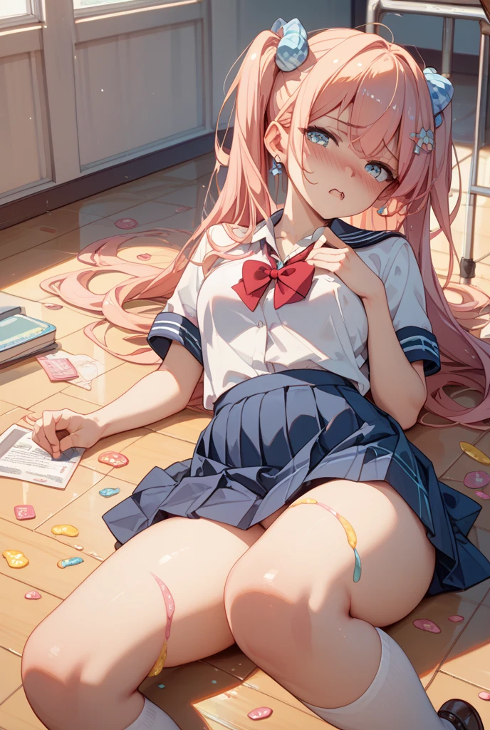 superfine illustration, Perfect Anatomy, Best Quality, Hires, amazing shading, Beautiful skin, 1 , nose blush, Saliva, Ecstasy, Close eyes, ,School Uniforms , Full body, SEX, Yor, touches crotch, (Rubbing the crotch with your hands:1.2), town:1.2, suggestive pose,