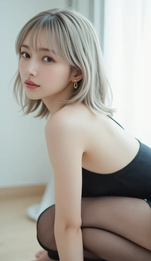 Beautiful woman with perfect body：1.4，Layered Hair Style，potruding nipple：1.2，Highly Detailed Face and Skin Textur，narrowed eyes，二重まぶた，Whitening Skin，Short hair detailull body like，Camel toe petals，hollowed out，Sweaty legs，White liquid， smooth pink skin, shiny metallic glossy skin, Shiny，spread legasperation，There  a white liquid all over the body，Full body like